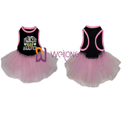 Tulle Ruffles เดรสสุนัขขนาดเล็กแขนกุดและคอกลมแบบหลวม ๆ ชุดสุนัขสีชมพู