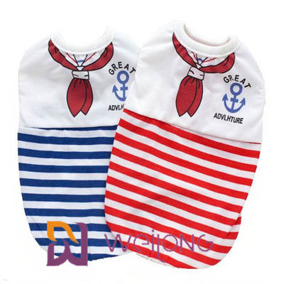 ที่กำหนดเองพิมพ์ดิจิตอลกะลาสี Anchor Stripe เสื้อยืดสัตว์เลี้ยงสำหรับลูกสุนัขผ้าฝ้าย 100%