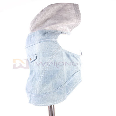 ผ้าฝ้ายเดนิมลูกสุนัข Hoodie สีฟ้าวินเทจล้างเสื้อผ้า XS-XL