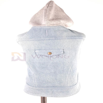ผ้าฝ้ายเดนิมลูกสุนัข Hoodie สีฟ้าวินเทจล้างเสื้อผ้า XS-XL