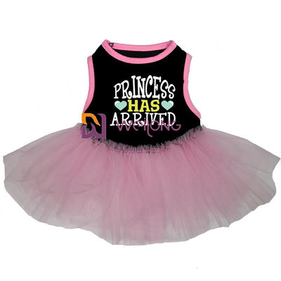 Tulle Ruffles เดรสสุนัขขนาดเล็กแขนกุดและคอกลมแบบหลวม ๆ ชุดสุนัขสีชมพู
