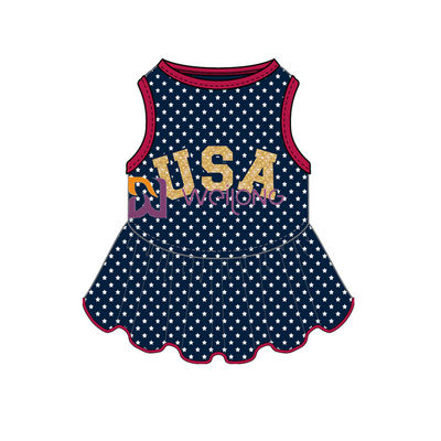 Glitter พิมพ์ USA Rubber Star CVC Jersey Dog Dress ชาย Customized