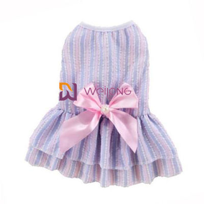 ชุดสุนัขน่ารักโพลีสีที่ปรับแต่งได้ Satin Bow Cotton Seersucker