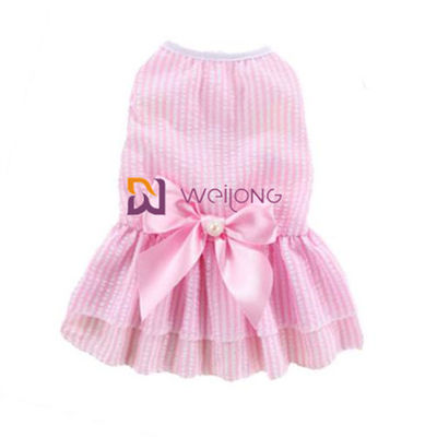 ชุดสุนัขน่ารักโพลีสีที่ปรับแต่งได้ Satin Bow Cotton Seersucker