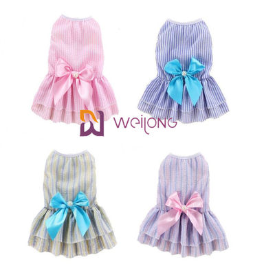 ชุดสุนัขน่ารักโพลีสีที่ปรับแต่งได้ Satin Bow Cotton Seersucker