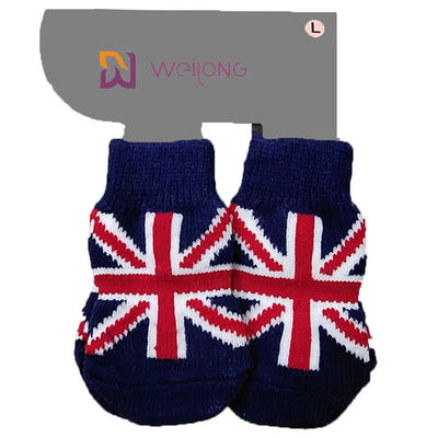 รูปแบบการถักถุงเท้าสุนัขแบบกำหนดเอง Union Jack 95% Cotton 5% Spandex